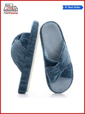 ✨ Women's Memory Foam Slippers Corduroy Bow Crossbands Comfy House Shoes